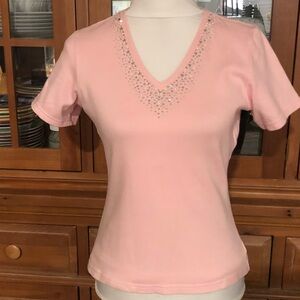 EUC Christine Alexander Light Pink Embellished Tee